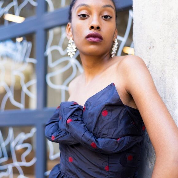 CEIL‎ CHAPMAN  Pinup Dress Blue Red Cherries Vintage Rockabilty Size Small - Picture 4 of 13